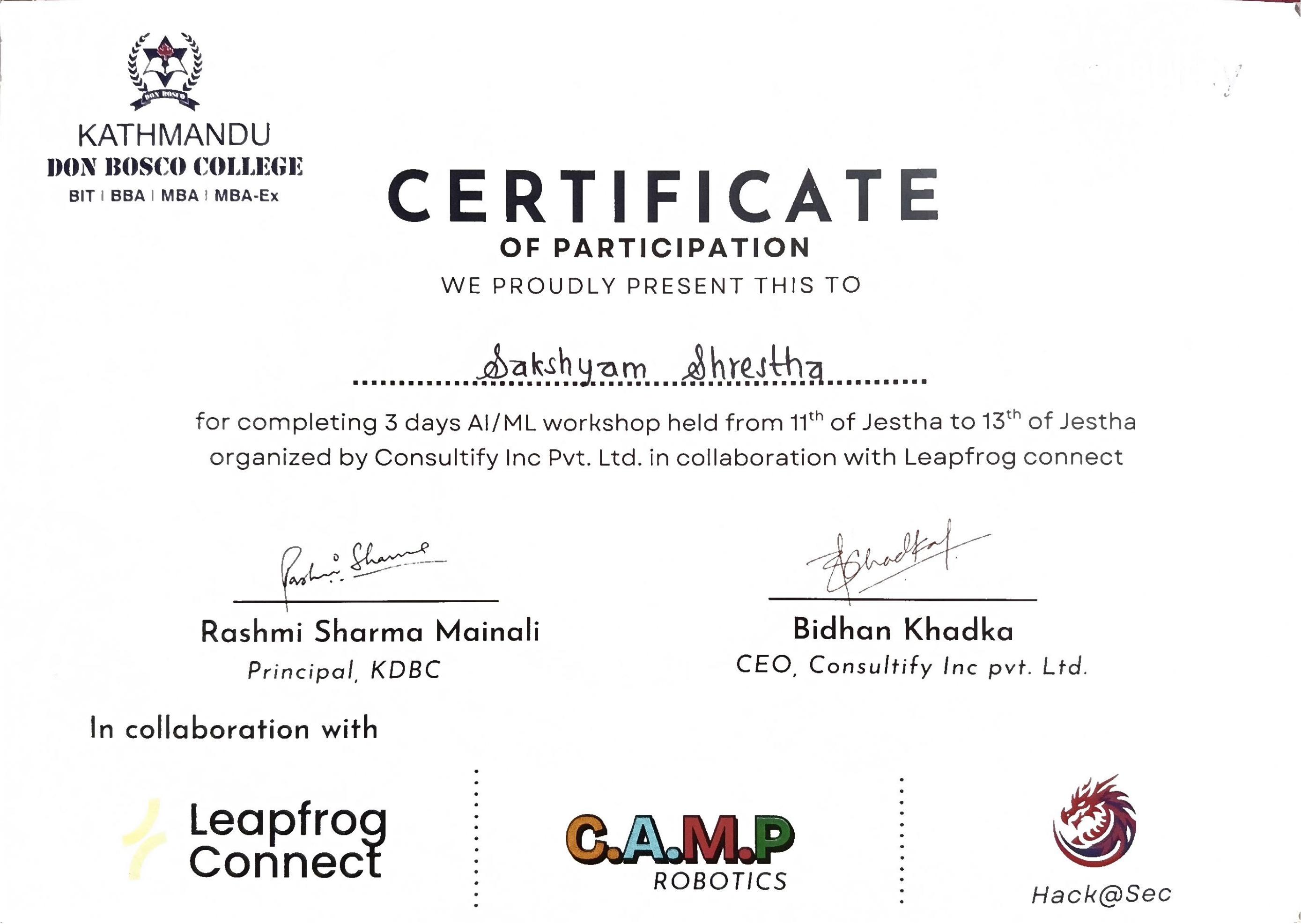 AI Workshop Certificate